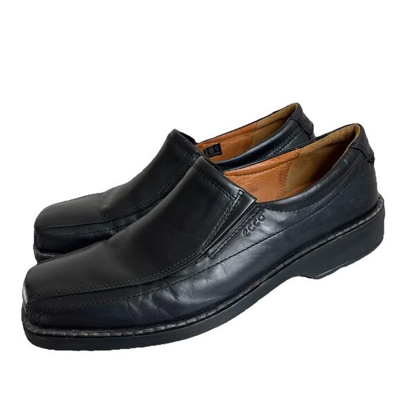 Ecco Helsinki Men's Loafers Black Leather Eu 43/US 9-9.5 Bike Toe Slip On Shoes - Picture 1 of 16